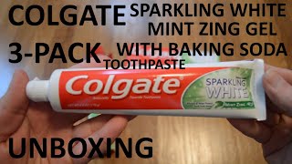 Unboxing Colgate Sparkling White Mint Zing Gel With Baking Soda Toothpaste Value 3Pack [upl. by Nyer]