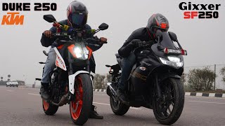 2024 Duke 250 vs Suzuki Gixxer SF 250 Drag Race [upl. by Aidin]