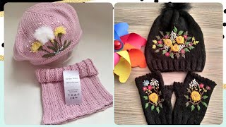 Attractive Crochet Embroidered Hat Pattern  Knitted Hats Designs [upl. by Jasper421]