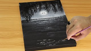 Black amp White Landscape Painting Tutorial  Easy amp Simple  Acrylic Painting for Beginners アクリル絵の具 [upl. by Barrus]