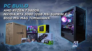 AMD RYZEN 7 5800X  B550 MSI MAG TOMAHAWK  RTX 3080 12GB MSI SUPRIM X  GIGABYTE C200  PC BUILD [upl. by Ddene]