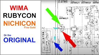 Amplifier Signal Path Capacitor Recapping Which Cap Is Best Nichicon Rubycon WIMA Sansui au217 [upl. by Ennaeus]