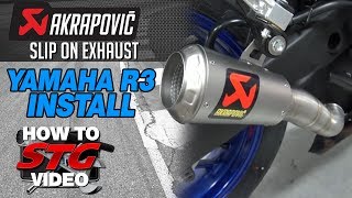 Akrapovic Slipon Exhaust Install on a 1520 Yamaha R3  SportbikeTrackGearcom [upl. by Lednem724]