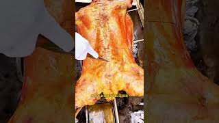 Outdoor freshly roasted whole lamb specialties crispy on the outside and tender on the inside [upl. by Laks]