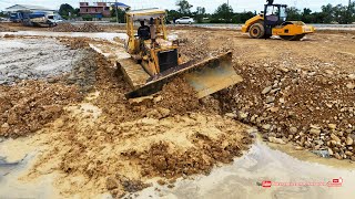 Special Activity Technique Operator Bulldozer Clear Pushing Stones With Dump Trucks Filling Stones [upl. by Fawcett911]