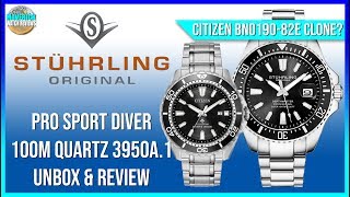 Citizen BN019082E Clone  Stuhrling Pro Sport Diver 100m Quartz 3950A1 Unbox amp Review [upl. by Ailatan485]