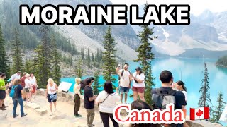 4K  EXPLORING BEAUTIFUL MORAINE LAKE ALBERTA CANADA [upl. by Goff]