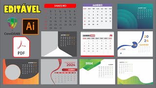 Calendário 2024 editavel para CorelDRAW Adobe Illustrator e em PDF [upl. by Clance]