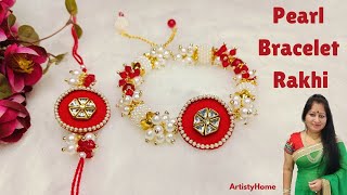 Pearl Rakhi Lumba  Bracelet Rakhi  Ghar par banane rakhi [upl. by Stokes]