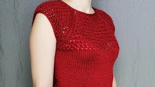 How to knit womens short sleeve sweater  video tutorial with detailed instructions [upl. by Atinid246]