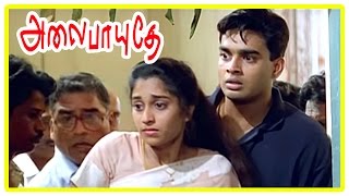 Alaipayuthe Scenes  Shalinis father passes away  Shalini and Madhavan fight  AR Rahman [upl. by Llenahc]