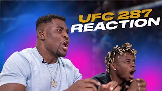 Francis Ngannou reacts to Israel Adesanya knocking out Alex quotPoatanquot Pereira at UFC 287 [upl. by Leffert253]