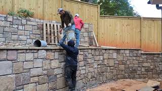 How to build Ashlar Stone Walls with Flagstone Cap amp Stairs DIY Part 2 hardscapes retainingwall [upl. by Nesyt]