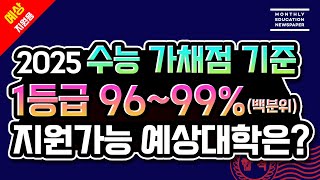 2025년 수능 가채점 1등급 96100 합격 가능 대학 영어1등급 기준 24년 11월 14일 수능 시험 가채점 백분위 합격 예상 추합 끝자리 합격선 예상컷 [upl. by Guinevere]