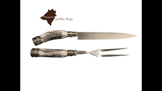 Set of carving fork and sabre with deer horn handles [upl. by Natsyrk]