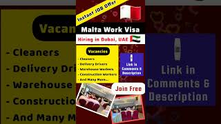 Malta Work Visa Sponsorship  Jobs in Malta Europe  Malta Visa jobsinmalta jobsindubai europe [upl. by Oiludbo886]