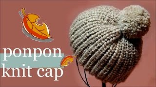 イギリスゴム編みのポンポン付きニット帽の編み方  How to Knitting  Fishermans Rib ponpon knit cap [upl. by Cita764]