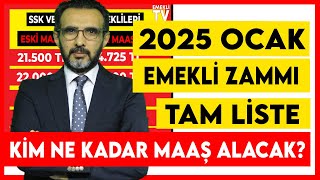 Emekli zammı Ocak 2025 tam liste SSK Bağkur Memur emeklisi Dul Yeti maaşı ne kadar olacak [upl. by Nedlog174]