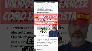 🇪🇸⚡️Listado de títulos válidos para ejercer como electricista en España instalador electricista [upl. by Enirhtak]