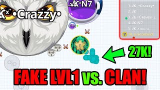 FAKE LVL1 vs CLAN THE REVENGE Agario Mobile  FUNNY TROLLING HACKERS  AFK KRAKEN LVL1  AGARIO [upl. by Ahsinom]