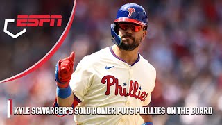 Kyle Schwarber BLASTS a homer to deep right field to put Phillies on the board vs Braves  ESPN MLB [upl. by Deppy]