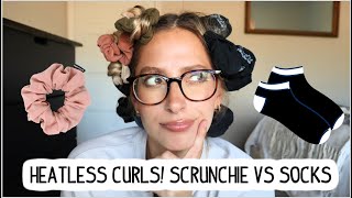 TESTING SOCK CURLS VS SCRUNCHIE CURLS OVERNIGHT HEATLESS CURLS FOR SHORT MEDIUM AND LONG HAIR [upl. by Vergne440]