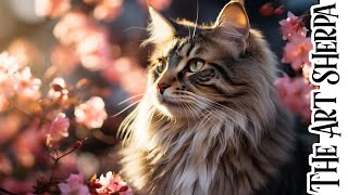 Maine Coon tabby Cat in pink Flowers 🌟🎨 How to paint acrylics for beginners Paint Night at Home [upl. by Lorn]