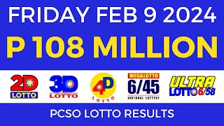 Lotto Result February 9 2024 9pm PCSO [upl. by Connor611]