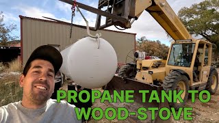 We Build a WOODSTOVE from a FREE Propane TANK Backyard DIY [upl. by Pinette]