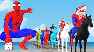 Game 5 Superheroes SpiderMan the challenge of riding a horse across the river vs Batman vs hulk [upl. by Verlee]