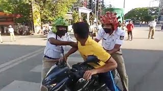 Lockdown 21 Bengaluru cops use ‘corona helmets’ to raise awareness [upl. by Wilkinson]