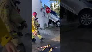 Gushing hydrant hoists car into air in Orange County California [upl. by Rebeh713]