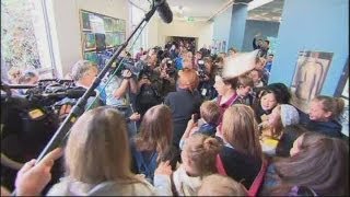 SANDWICH HIT Australian Prime Minister Julia Gillard is hit by a sandwich during school visit [upl. by Till]