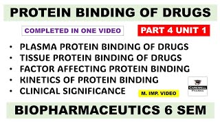 Protein binding of drugs complete  Part 3 Unit 1  biopharmaceutics 6th sem  Carewell Pharma [upl. by Samid58]