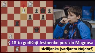 Senzacija 18to godišnji Jesipenko pobedio Magnusa Karlsena  sicilijanska odbrana [upl. by Ydnim285]