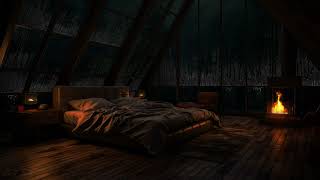 No Ads Just Rain on Windows of Cozy Attic Bedroom at Night w Fireplace  Rain Sounds for Sleeping [upl. by Nevada474]