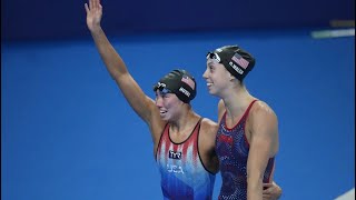 American swimmer Torri Huske edges teammate Gretchen Walsh by just 04 seconds in 100 butterfly [upl. by Ultan]