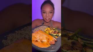 SALMON VEGGIES AND QUINOA MUKBANG 🐟🤩✨ healthyfood healthymukbang mukbang [upl. by Lodie238]