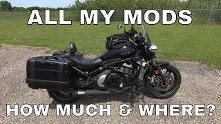 All My Mods amp Accessories  Prices amp Where Purchased  Kawasaki Vulcan S 650  Arrow Givi RampG Corbin [upl. by Dwyer]