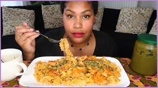 PRAWNS WITH CREAMY PASTA MUKBANG  chitchat [upl. by Suiramed609]