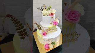 3 Tier Vanilla Anniversary flowers Cake Decorating cake shorts shortsfeed ytshorts viralvideo [upl. by Mian425]