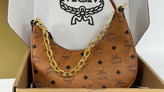 Mcm Crescent Chain Single Shoulder Crossbody Bag Cognac [upl. by Teryl]