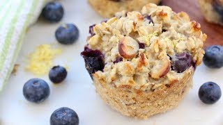 BAKED BLUEBERRY LEMON OATMEAL MUFFIN CUPS  easy healthy breakfast idea [upl. by Ahsiea925]