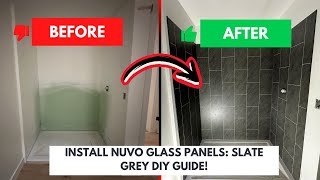 How To Install Several NUVO Therma Glass Shower Wall Panels In The Slate Grey Tile Color DIY [upl. by Aruam674]