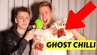 GHOST CHILLI CHALLENGE ft Caspar Lee [upl. by Ahseret]