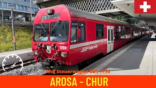 Cab ride Arosa  Chur  train drivers view along Arosa Railway  Switzerland in 4K August 2022 [upl. by Kano232]