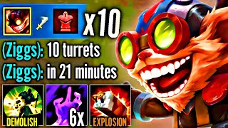 I DESTROYED 10 TURRETS IN 21 MINUTES 6 Voidgrubs Demolish Ziggs W [upl. by Enoyrt153]