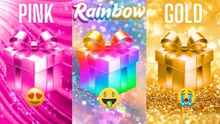 Choose your gift 🎁💝🤮 3 gift box challenge2 good amp 1 bad  Pink Rainbow amp Gold chooseyourbox [upl. by Nittirb843]