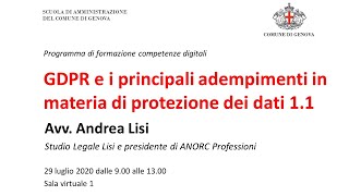 GDPR e protezione dei dati 1 1 [upl. by Pappano289]