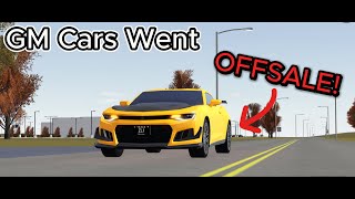 GM Cars Went OFFSALE Roblox Greenville [upl. by Buyse851]